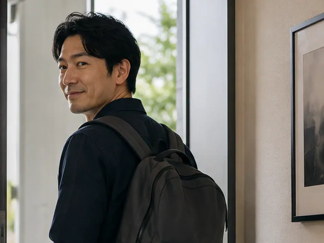 出かけようとしている男性